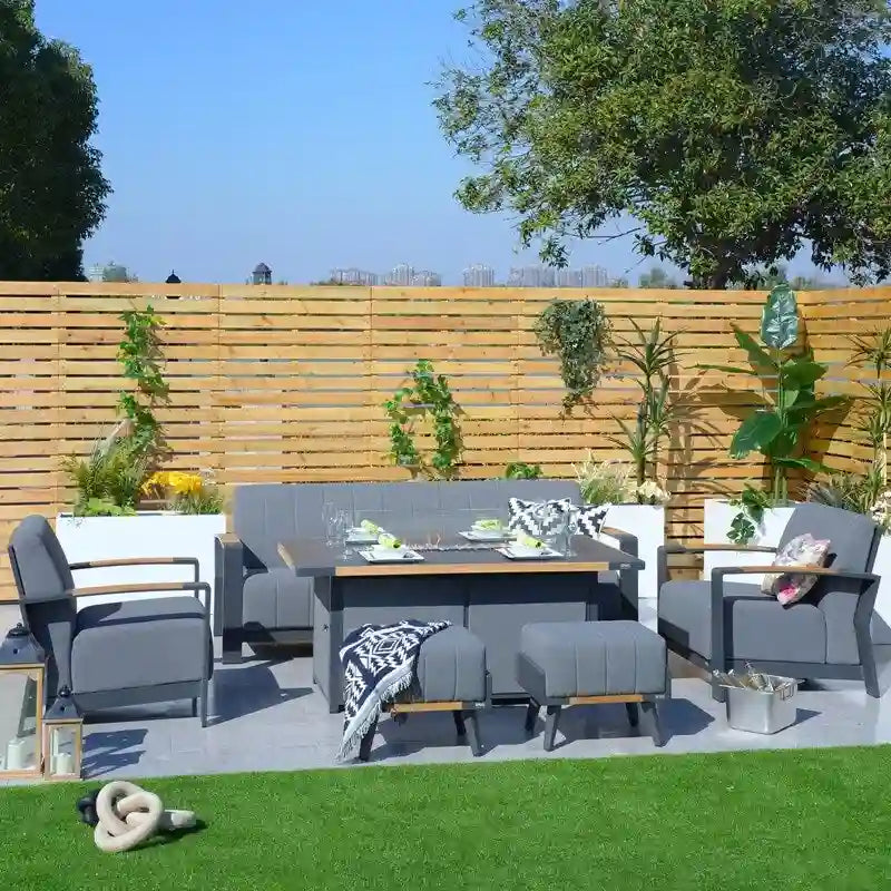 Ensemble de conversation en acrylique pour patio avec table brasero et barbecue