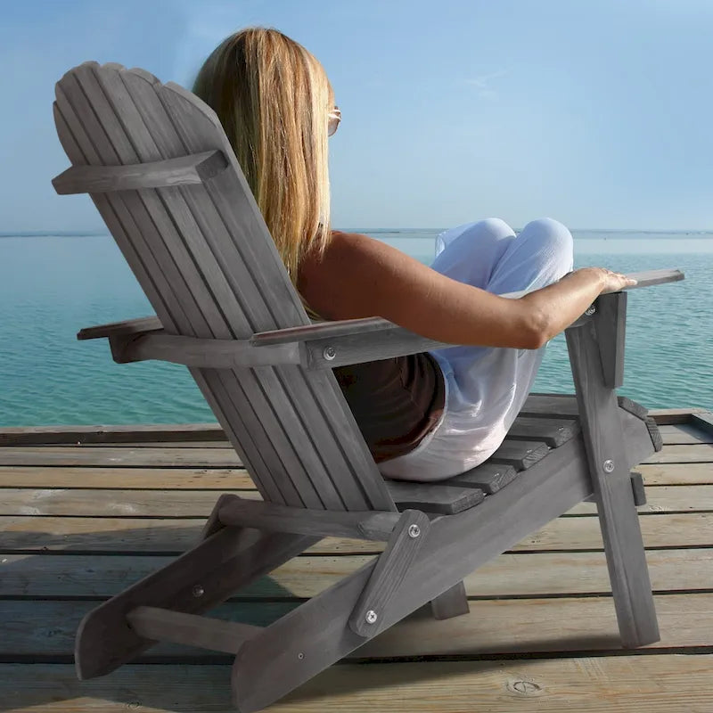 Chaise longue de patio en bois, ensemble de 2 chaises Adirondack pliantes en bois de cèdre massif pour l'extérieur