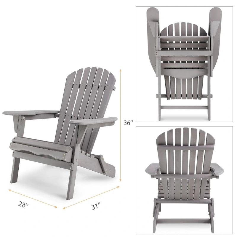Chaise longue de patio en bois, ensemble de 2 chaises Adirondack pliantes en bois de cèdre massif pour l'extérieur
