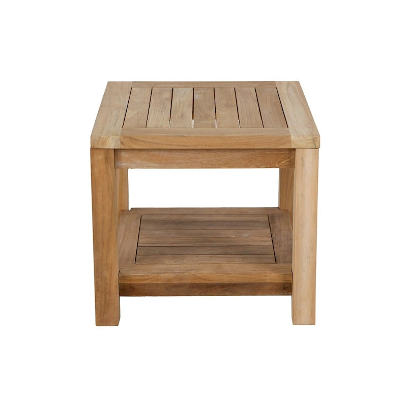 RRI Goods Table d'appoint en teck avec rangement, table d'appoint en bois pour intérieur et extérieur, terrasse, porche, balcon, jardin – 18W