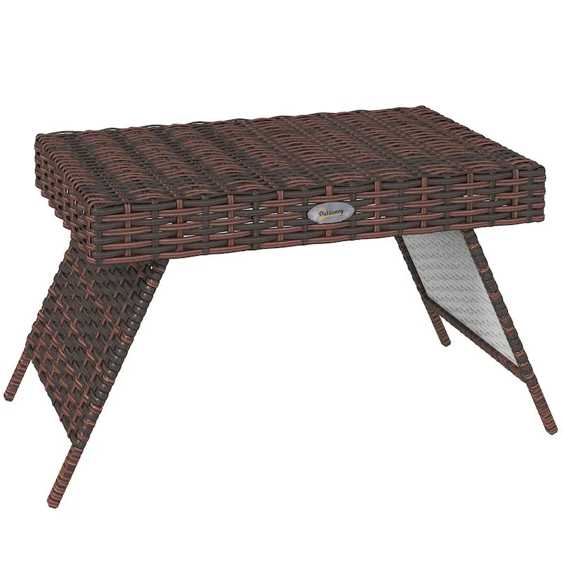 Table d'appoint pliante en rotin, table d'appoint d'extérieur, table basse en rotin PE tissée à la main pour balcon, arrière-cour, jardin, pelouse, cour intérieure