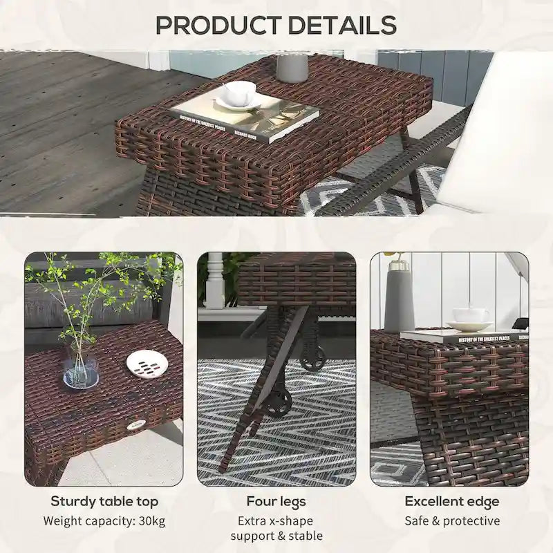 Table d'appoint pliante en rotin, table d'appoint d'extérieur, table basse en rotin PE tissée à la main pour balcon, arrière-cour, jardin, pelouse, cour intérieure