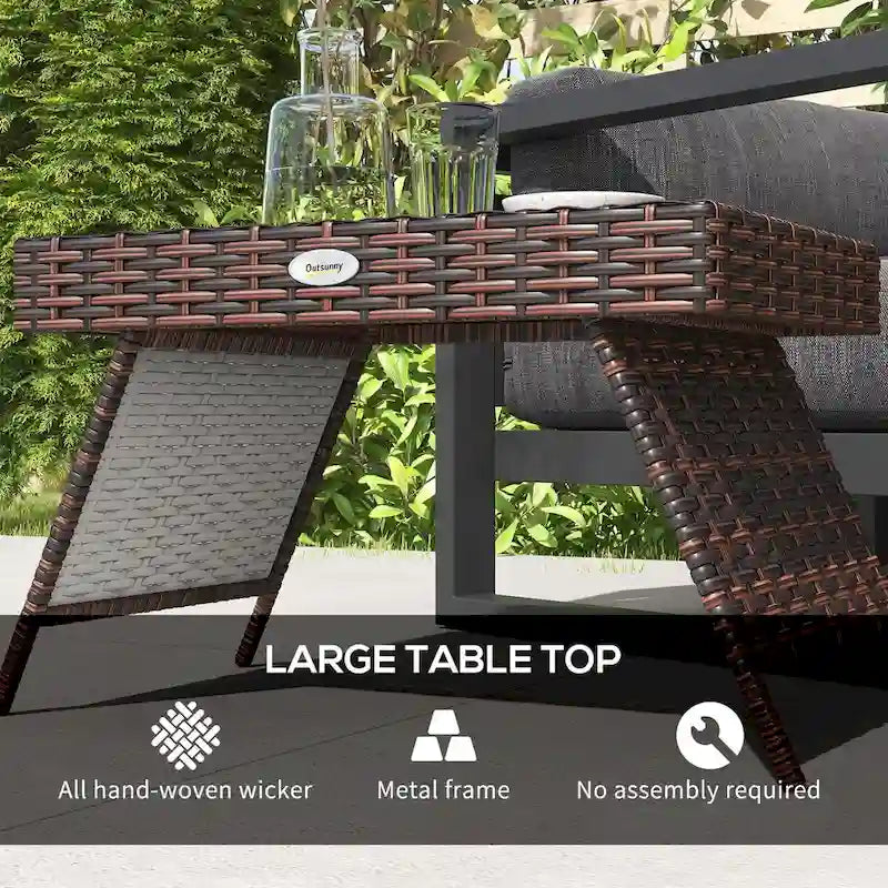 Table d'appoint pliante en rotin, table d'appoint d'extérieur, table basse en rotin PE tissée à la main pour balcon, arrière-cour, jardin, pelouse, cour intérieure