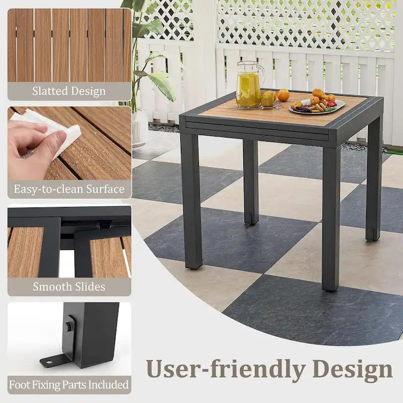 Table de patio extensible d'extérieur 31,5-63 pouces, entretoise en L incluse