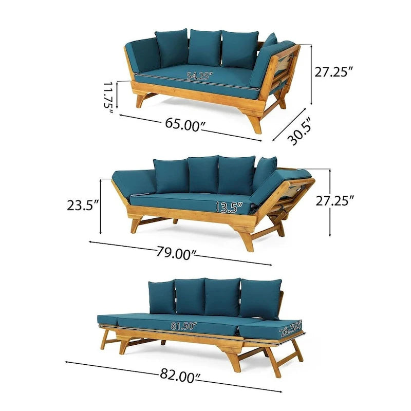 Lit de repos d'extérieur en bois d'acacia extensible par Christopher Knight Home