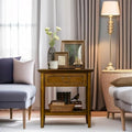 Side Table with Storage,Vintage End Table with Drawer and Open Shelf