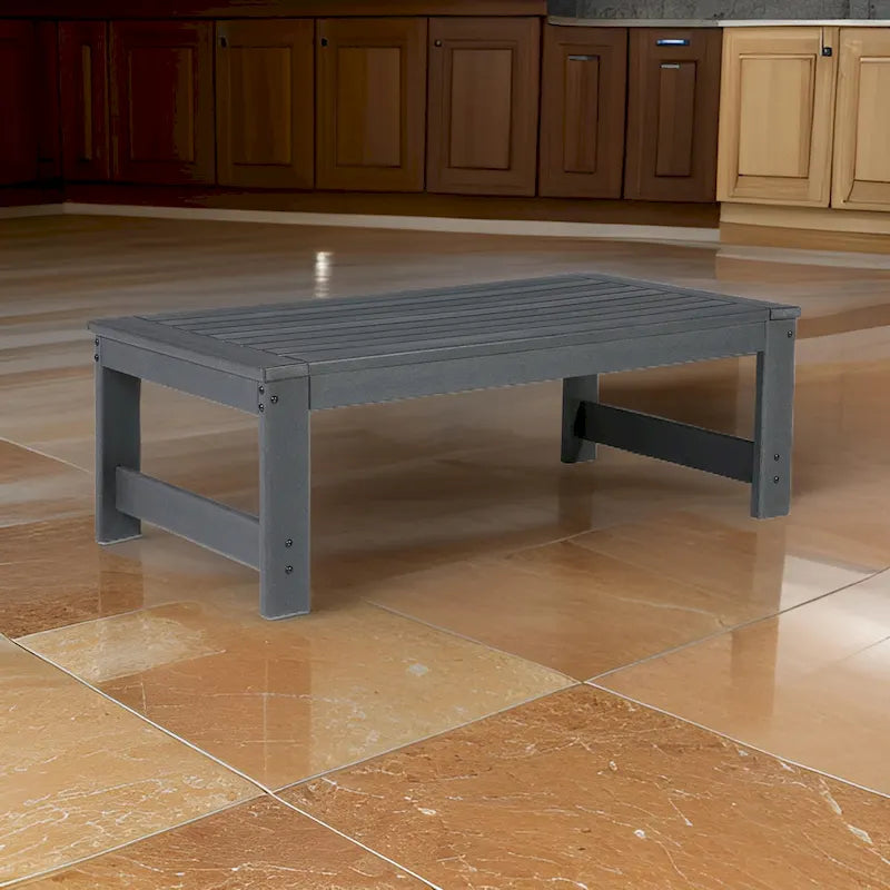 Wigo 48 Inch Outdoor Coffee Table, Slatted Top, Modern Style, Charcoal Gray