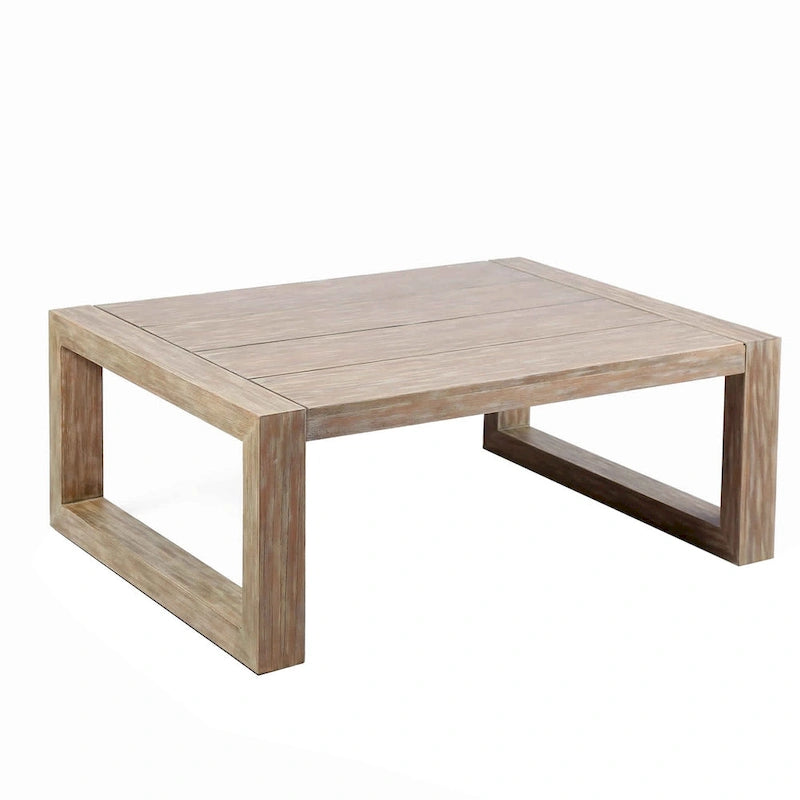 Table basse d'extérieur en bois, plateau à lattes, grise