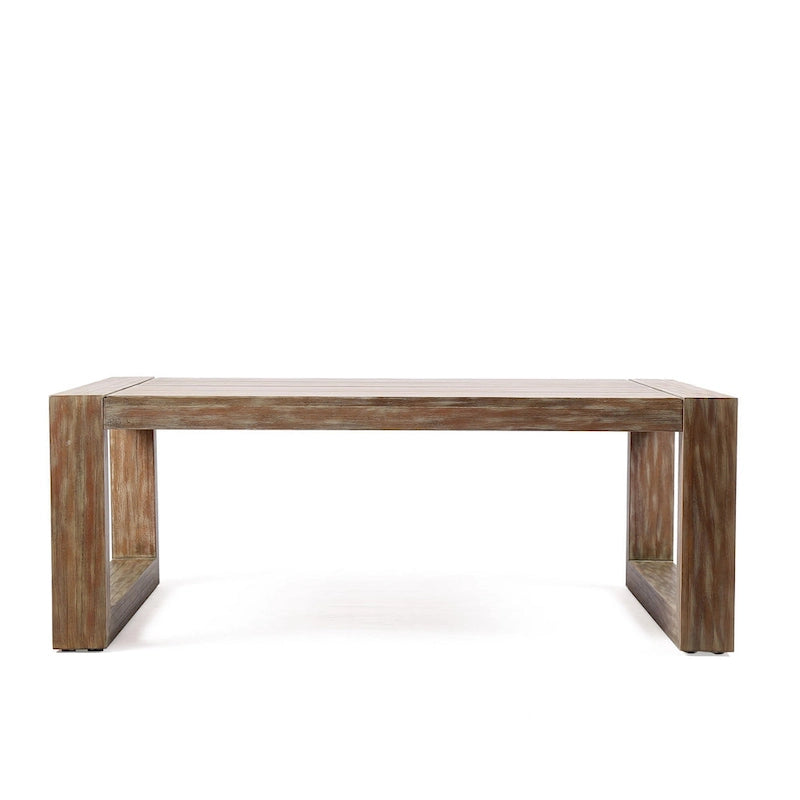 Table basse d'extérieur en bois, plateau à lattes, grise