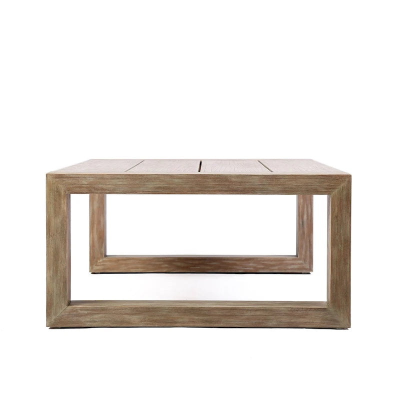 Table basse d'extérieur en bois, plateau à lattes, grise
