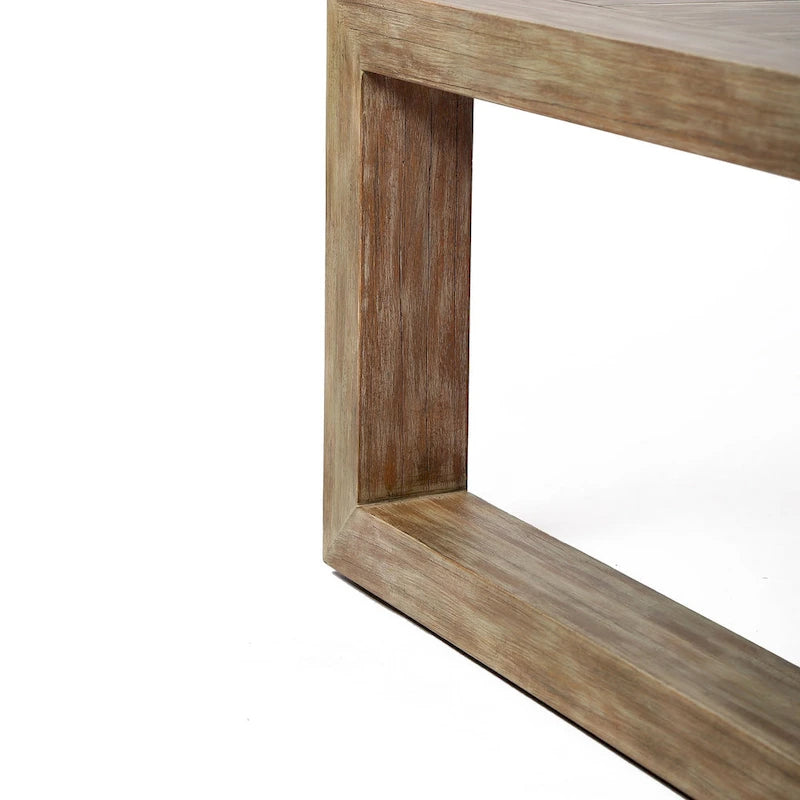 Table basse d'extérieur en bois, plateau à lattes, grise