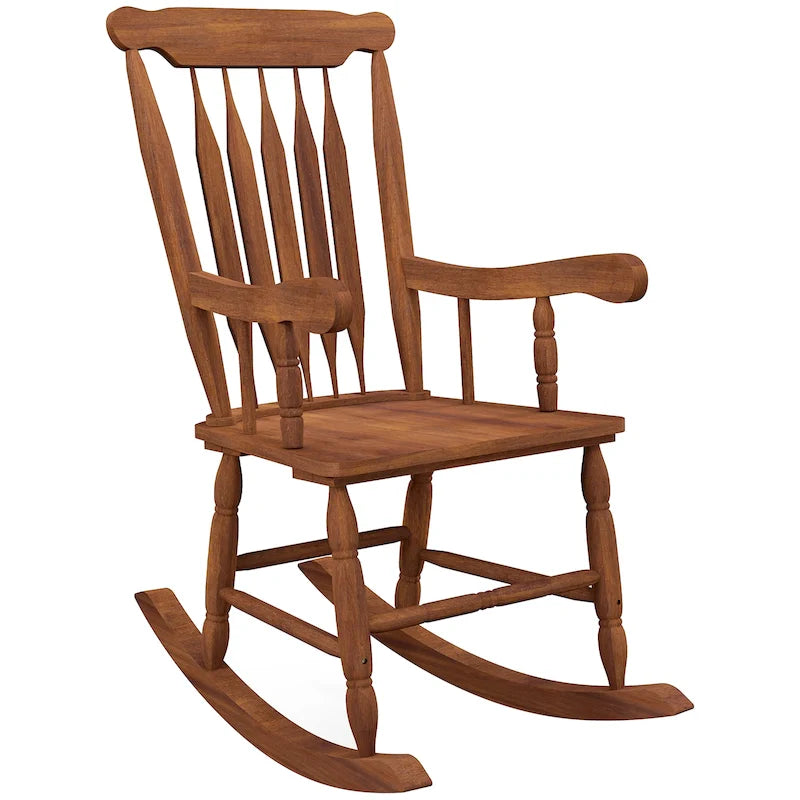 Chaise à bascule d'extérieur en bois avec dossier haut