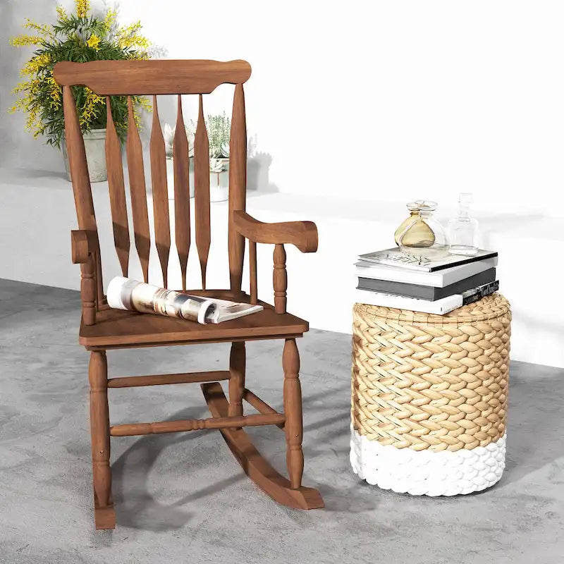 Chaise à bascule d'extérieur en bois avec dossier haut