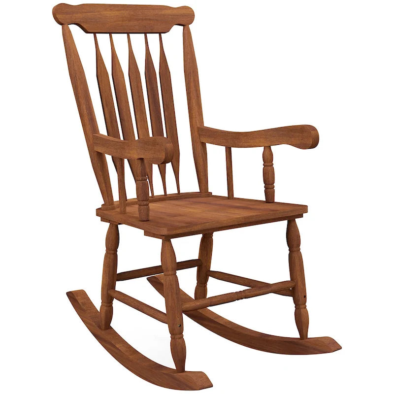Chaise à bascule d'extérieur en bois avec dossier haut