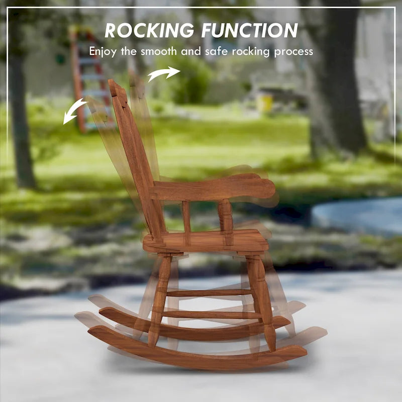 Chaise à bascule d'extérieur en bois avec dossier haut