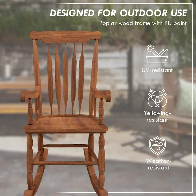 Chaise à bascule d'extérieur en bois avec dossier haut