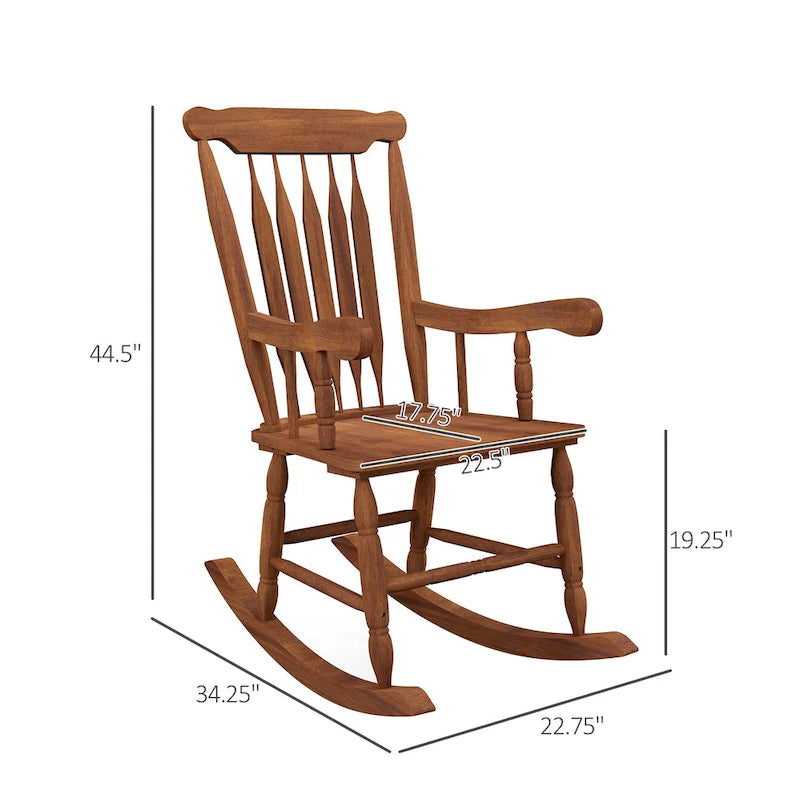 Chaise à bascule d'extérieur en bois avec dossier haut