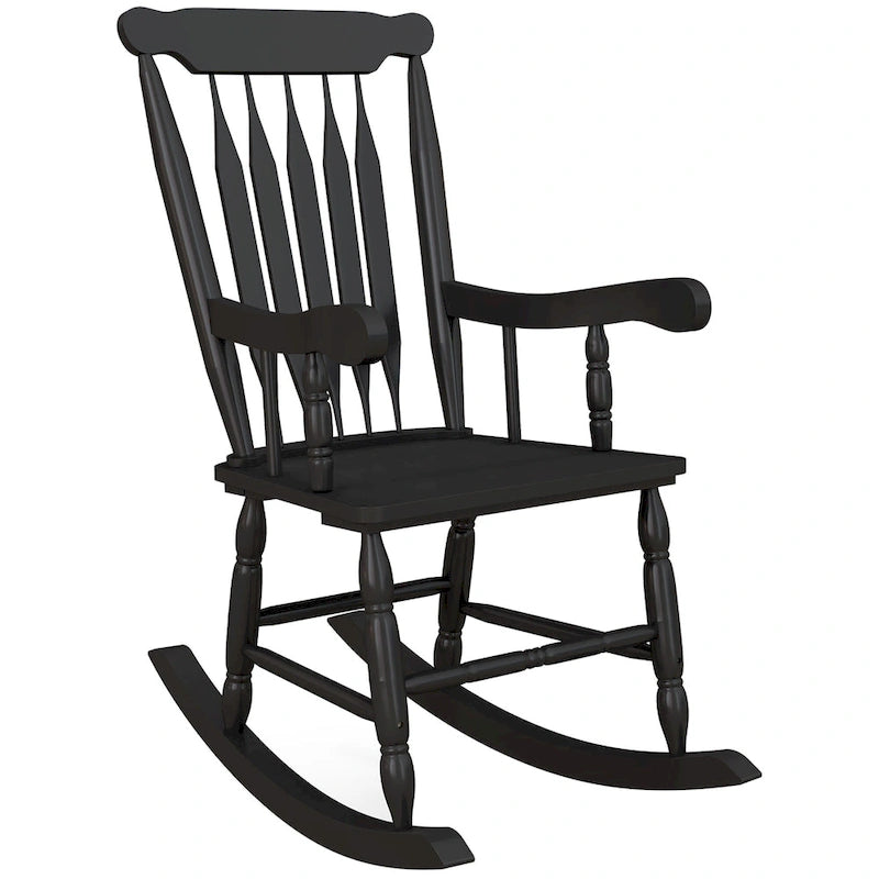 Chaise à bascule d'extérieur en bois avec dossier haut