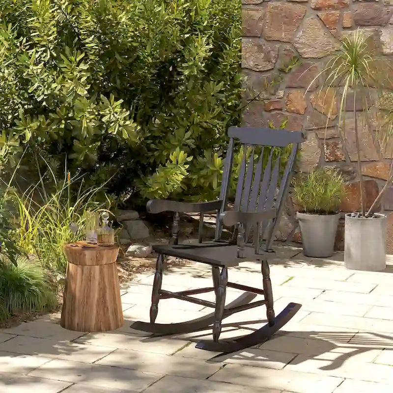Chaise à bascule d'extérieur en bois avec dossier haut