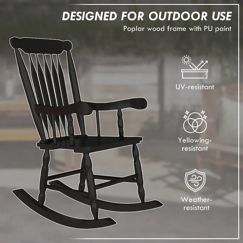 Chaise à bascule d'extérieur en bois avec dossier haut