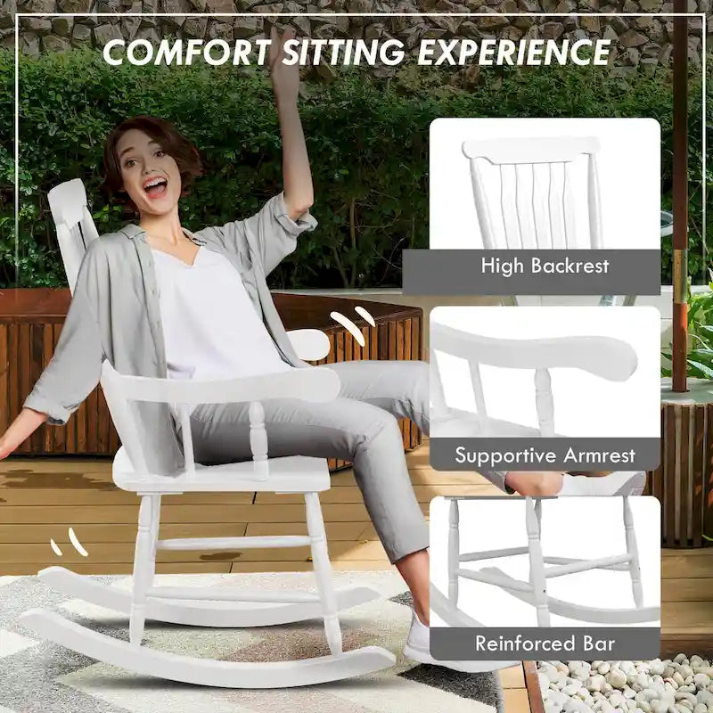 Chaise à bascule d'extérieur en bois avec dossier haut