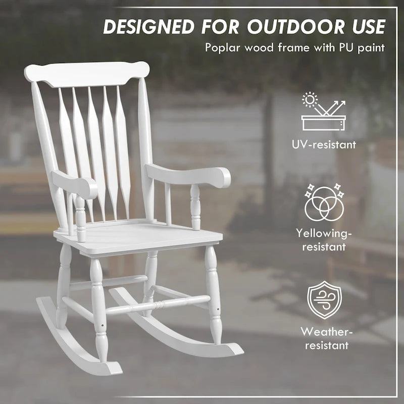 Chaise à bascule d'extérieur en bois avec dossier haut