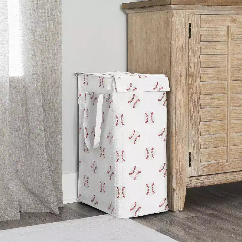 Panier à linge pliable pour garçon avec poignées, imprimé baseball rouge et blanc