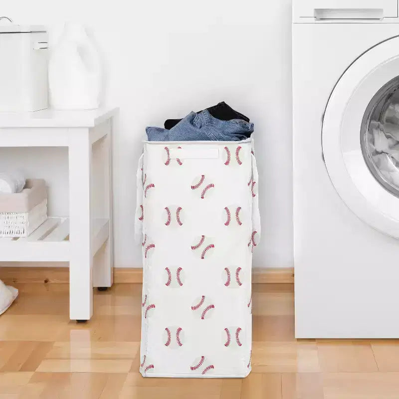 Panier à linge pliable pour garçon avec poignées, imprimé baseball rouge et blanc