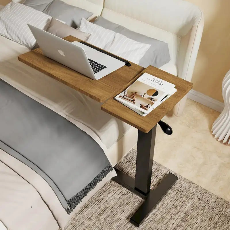 Table de lit mobile réglable avec roulettes dissimulées