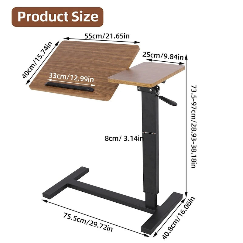Table de lit mobile réglable avec roulettes dissimulées