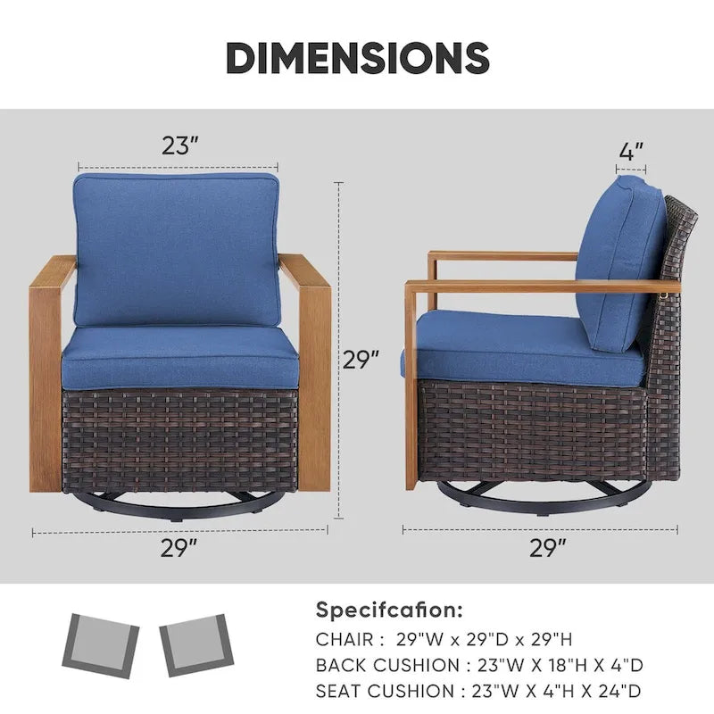 Lot de 4 fauteuils pivotants à bascule Gymojoy pour terrasse - Marron