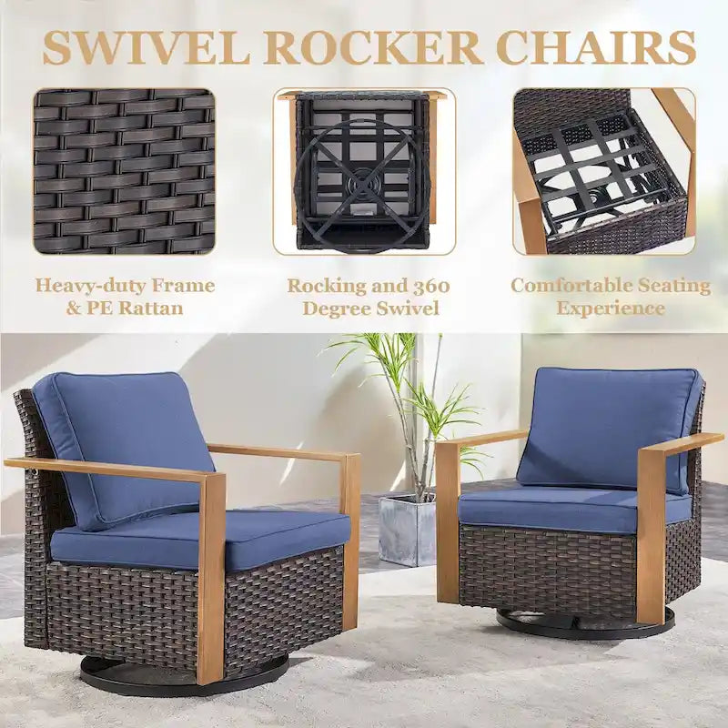 Lot de 4 fauteuils pivotants à bascule Gymojoy pour terrasse - Marron