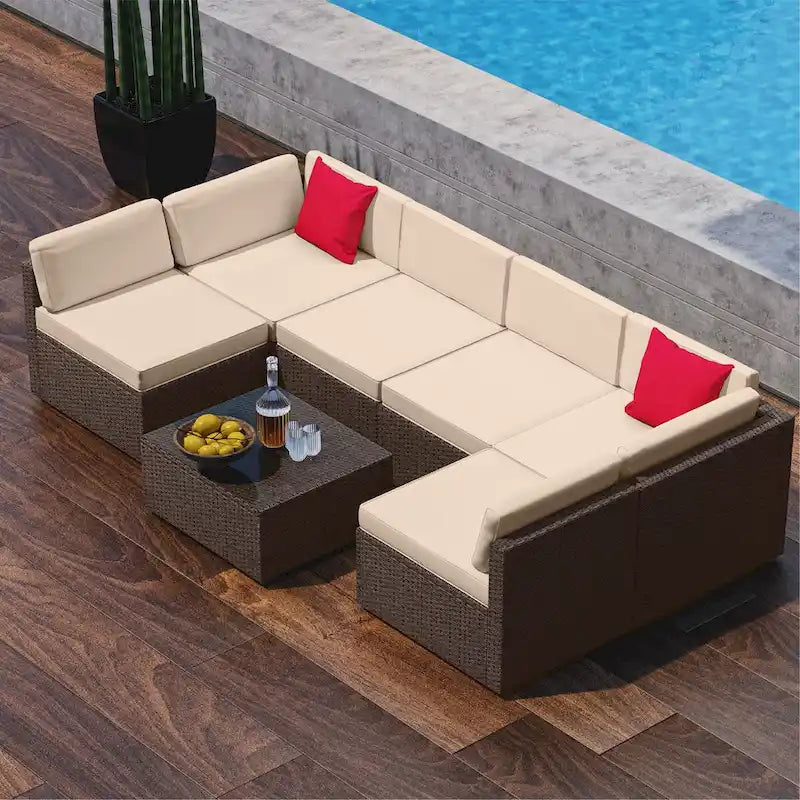 Nestl 7 Piece Wicker Patio Furniture Set - Outside Patio Conversation Sets with Patio Sectional
