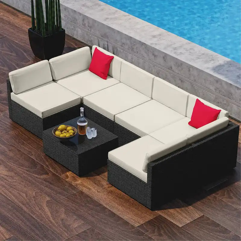 Ensemble de meubles de patio en osier 7 pièces Nestl - Ensembles de conversation d'extérieur avec sectionnel de patio