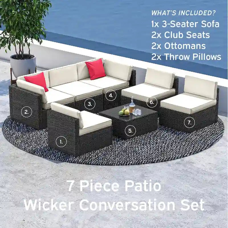 Ensemble de meubles de patio en osier 7 pièces Nestl - Ensembles de conversation d'extérieur avec sectionnel de patio