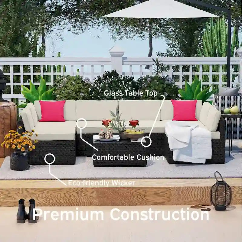 Ensemble de meubles de patio en osier 7 pièces Nestl - Ensembles de conversation d'extérieur avec sectionnel de patio