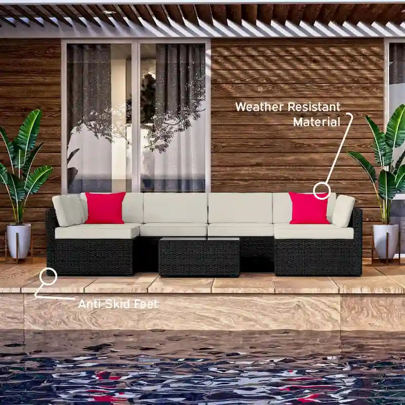 Ensemble de meubles de patio en osier 7 pièces Nestl - Ensembles de conversation d'extérieur avec sectionnel de patio