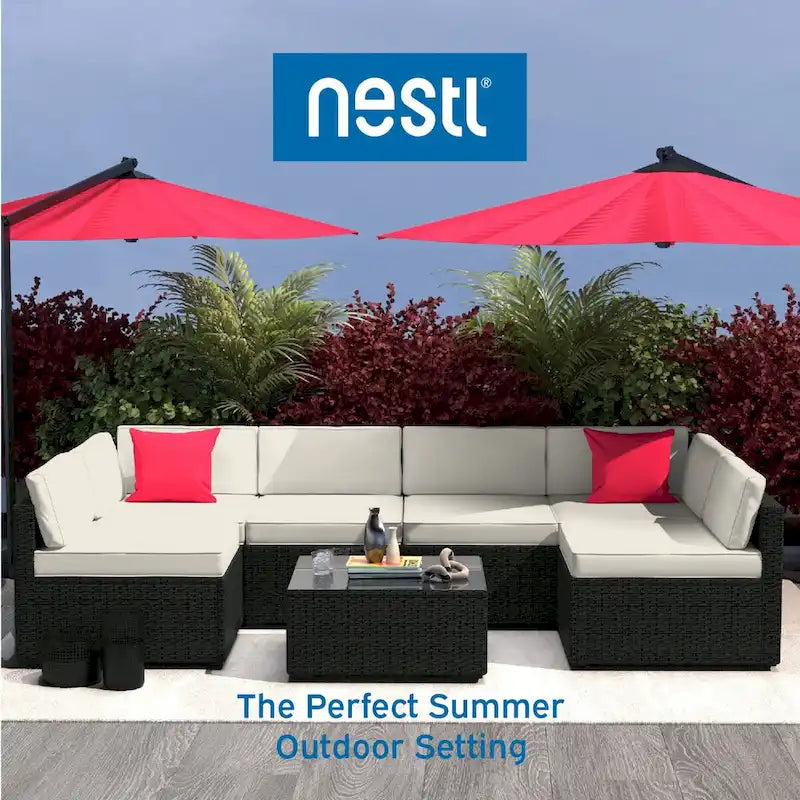 Ensemble de meubles de patio en osier 7 pièces Nestl - Ensembles de conversation d'extérieur avec sectionnel de patio