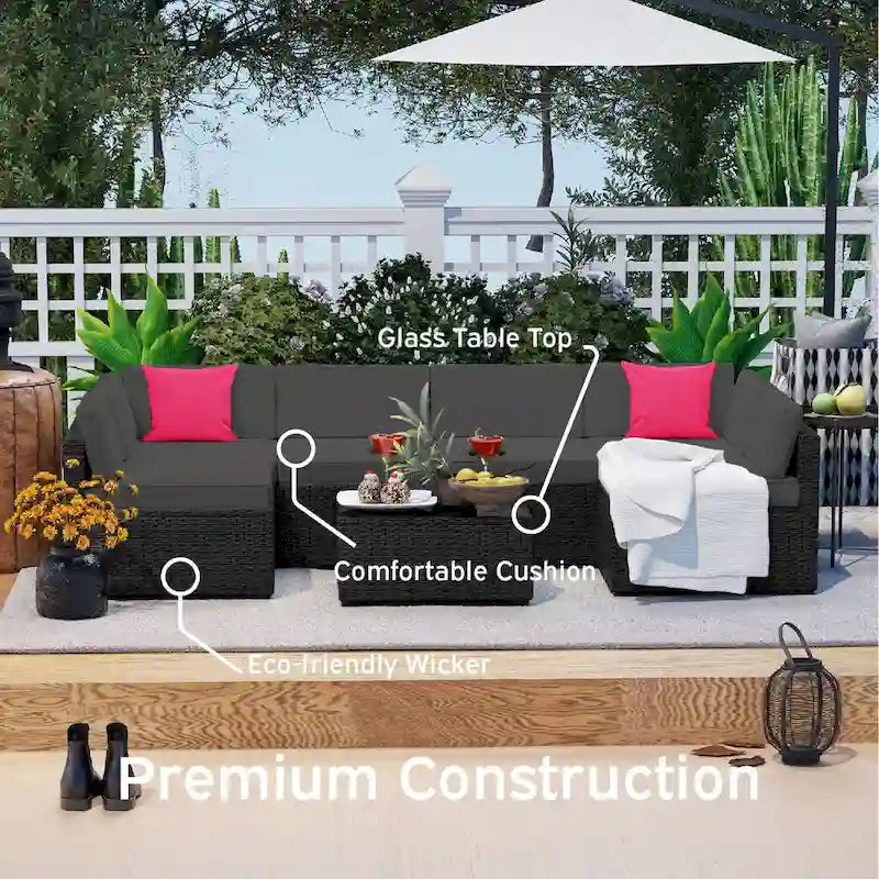 Ensemble de meubles de patio en osier 7 pièces Nestl - Ensembles de conversation d'extérieur avec sectionnel de patio