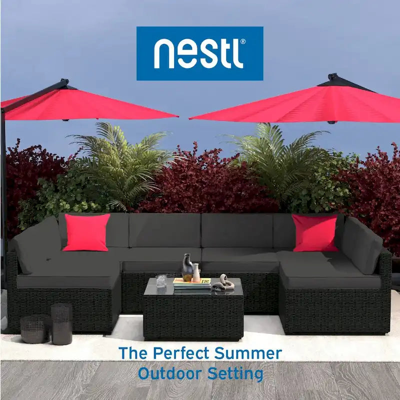 Ensemble de meubles de patio en osier 7 pièces Nestl - Ensembles de conversation d'extérieur avec sectionnel de patio