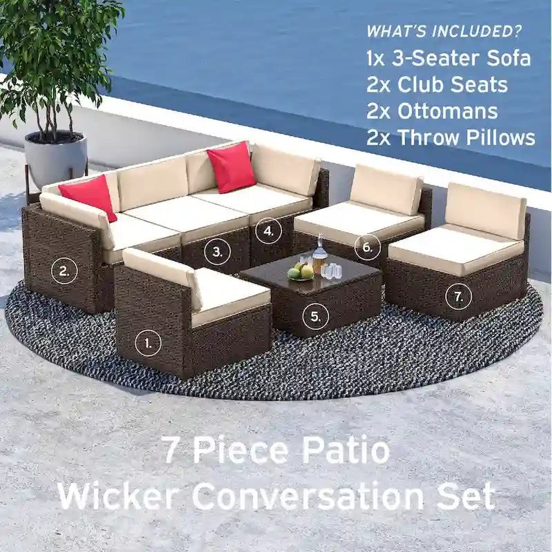 Ensemble de meubles de patio en osier 7 pièces Nestl - Ensembles de conversation d'extérieur avec sectionnel de patio