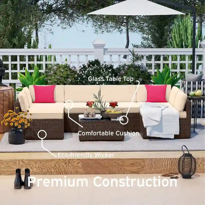 Ensemble de meubles de patio en osier 7 pièces Nestl - Ensembles de conversation d'extérieur avec sectionnel de patio