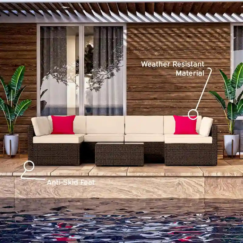 Ensemble de meubles de patio en osier 7 pièces Nestl - Ensembles de conversation d'extérieur avec sectionnel de patio