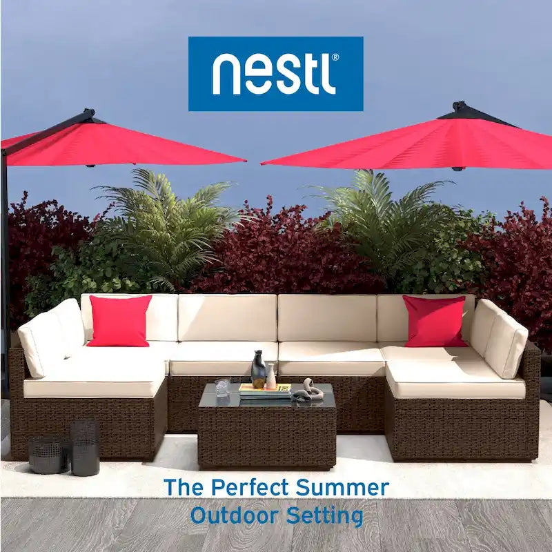 Ensemble de meubles de patio en osier 7 pièces Nestl - Ensembles de conversation d'extérieur avec sectionnel de patio