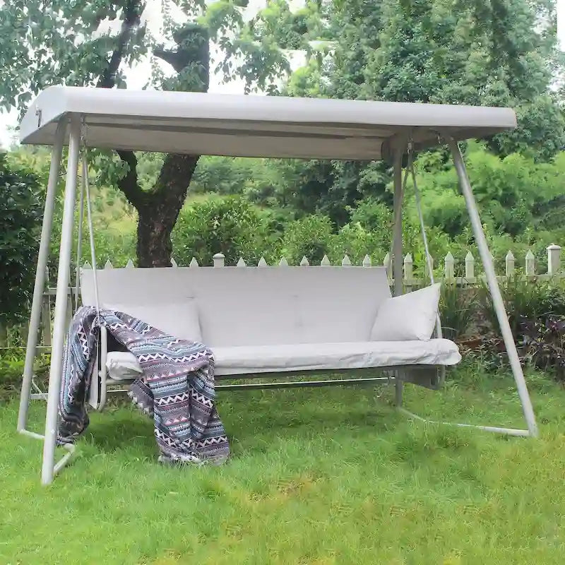 Balancelle de jardin 3 places en métal avec coussin et auvent réglable