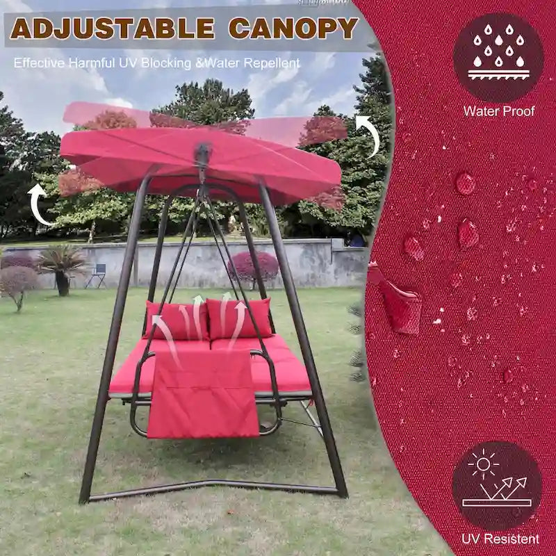 Balancelle de jardin 3 places en métal avec coussin et auvent réglable