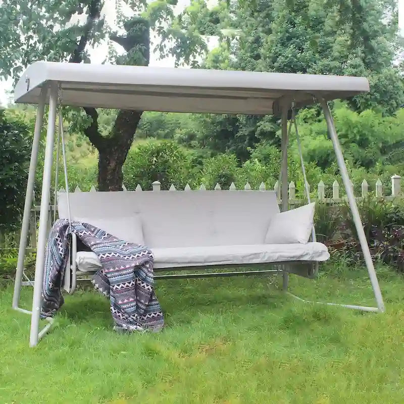 Balancelle de jardin 3 places en métal avec coussin et auvent réglable