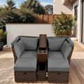 Canapé causeuse d'extérieur avec auvent pliable, coussins et porte-gobelets
