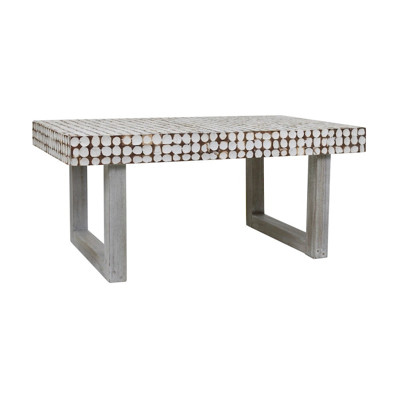 Table basse en coquille de noix de coco blanche vieillie, fabriquée à la main, par East at Main