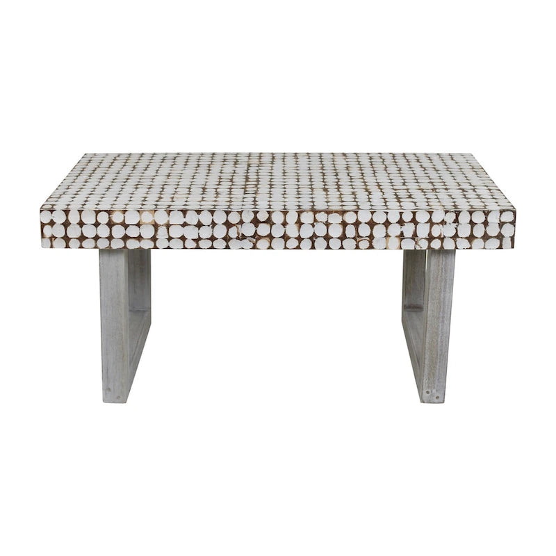 Table basse en coquille de noix de coco blanche vieillie, fabriquée à la main, par East at Main